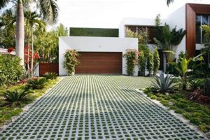 concrete driveway with artificial grass